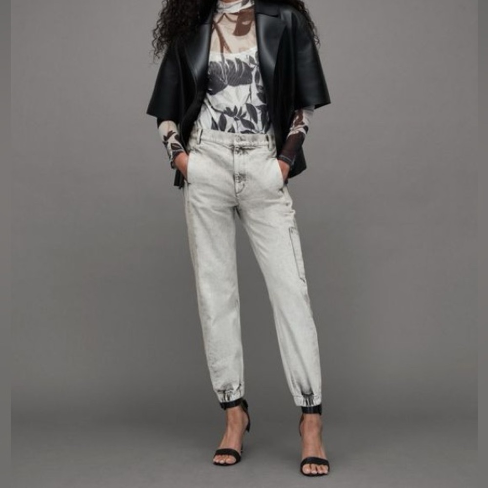 All saints Grey Lea Tapered Soft Denim Cargo Joggers